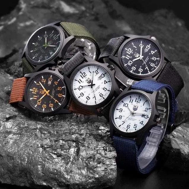 Männer Hohe Qualität Uhren Von Outdoor-Sport Stil Datum Herren Olive Analog Quarz Stahl Armbanduhr Für Mann Geschenk Reloj hombre H1012