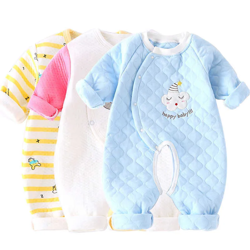 HH Baby Winter Warm Romper Born Girls Global Flanelle Garçons Automne Combinaison à manches longues Costume 3-12 mois Pyjama d'ours pour bébé 210816