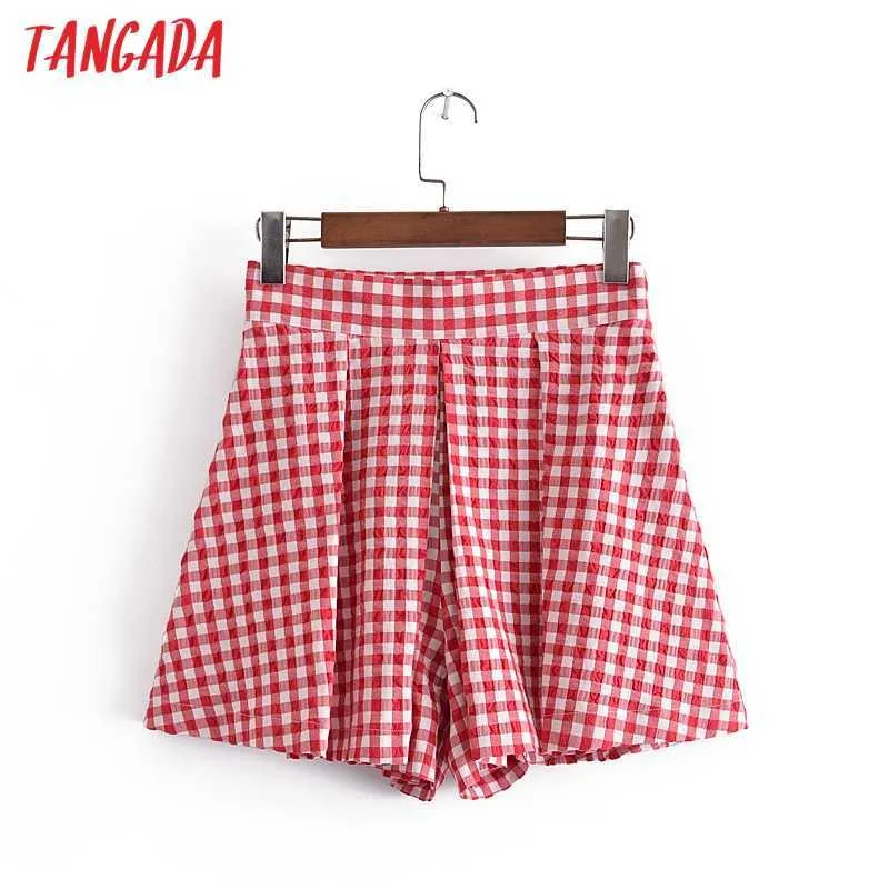 Tangada Frauen Rot Plaid Print Röcke Shorts Faldas Mujer Reißverschluss Französisch Stil Weibliche Mini Shorts 3H293 210609