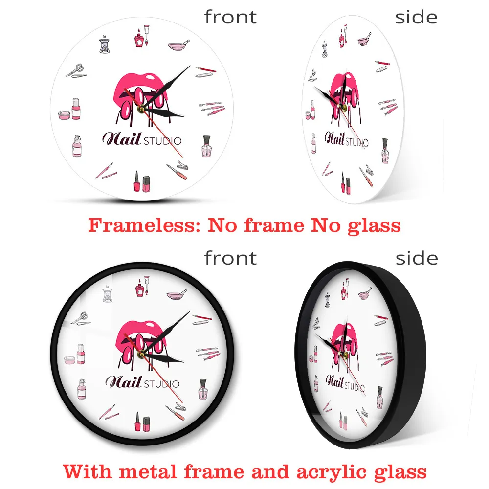 Nail Polish Bottles and Accessories Decorative Wall Clock Beauty Salon Nail Studio Tools Cosmetology Clock Wall Watch Timepieces 210325