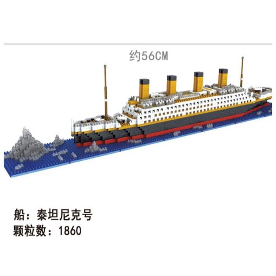 LOZ 1860 stks titanic cruiseschip model boot DIY Diamant lepining Bouwstenen Bricks Kit kinderen speelgoed kerstcadeau Q0624