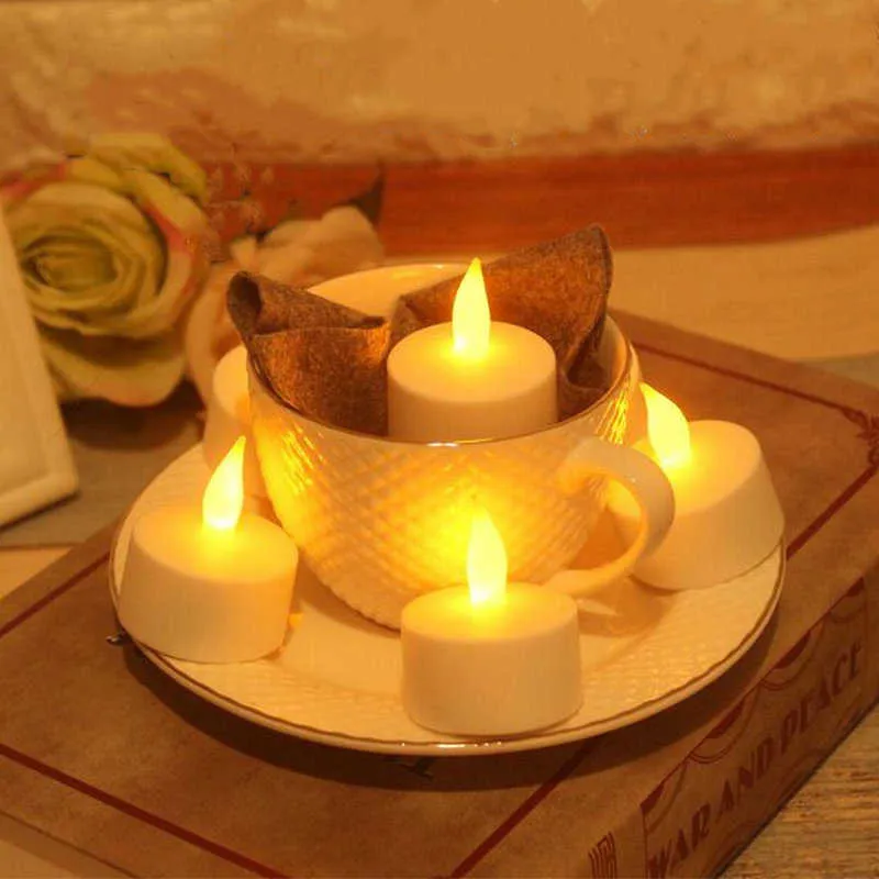 de 12 bougies LED rechargeables Flameless Static TeaLight lampe électrique Waxless Valentine Home Wedding Xmas Table decor-AMBER H0909 H0923