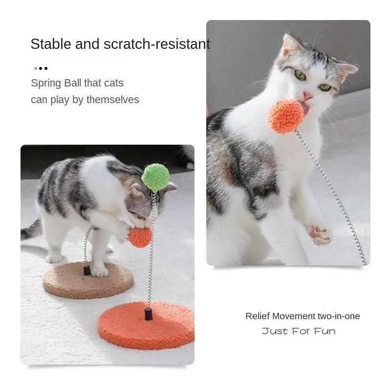 Cat Toy Interactive Spring Ball Self-play Cat Stick Relieve Boredom Bite-resistant Kitten Accessories Cat Supplies 210929