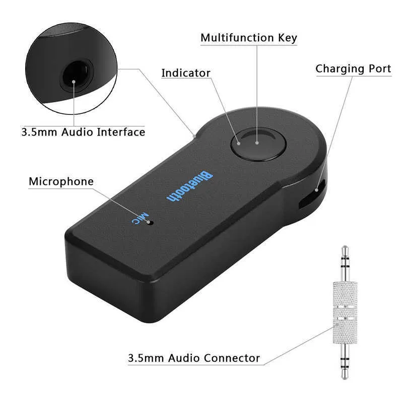 2 I 1 Trådlös Bluetooth 5.0 Mottagare Sändare Adapter 3,5 mm Jack för bilmusik O AUX A2DP Hörlurar Handsfree Reciever57540202020