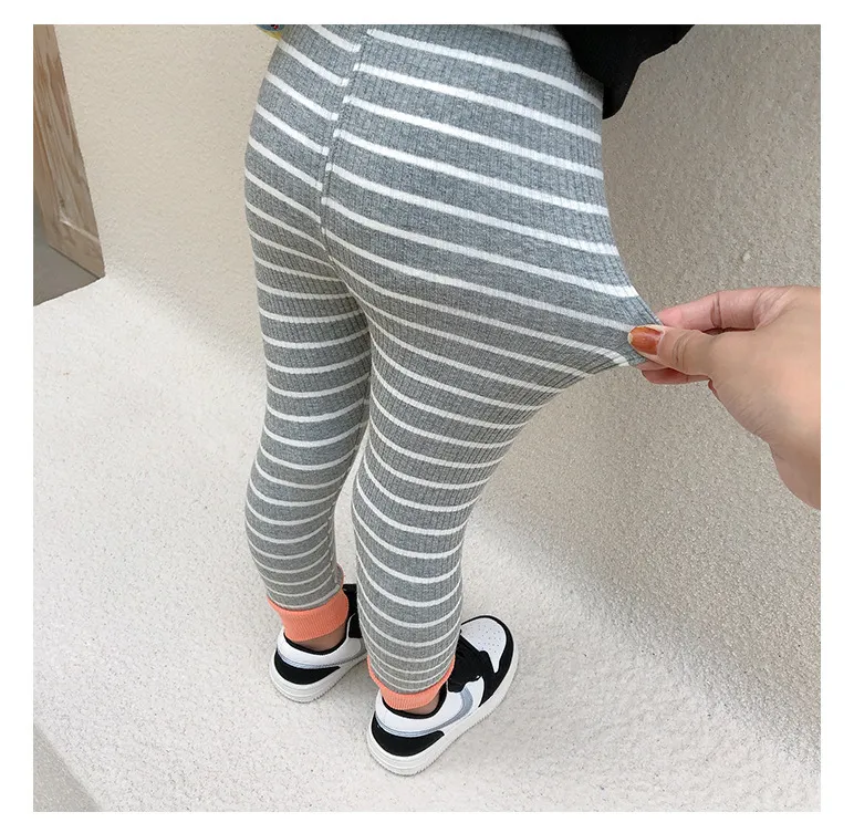 Autumn cute girls casual striped leggings high elastic skinny patchwork pants 210508