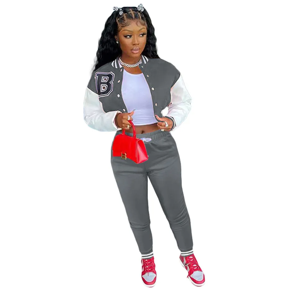 Mulheres Tracksuits Uniforme de Beisebol 2 Peça Set Outfits Manga Longa Sportswear jogging Sportsuit Moda carta de impressão Cardigan K7940