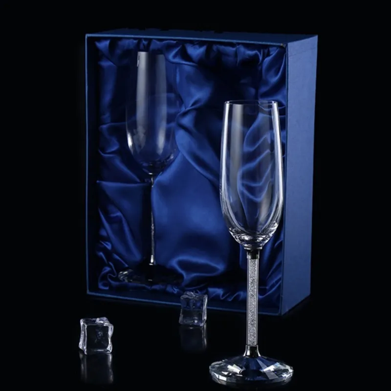 Wedding Glasses Set of 2 Stemware with Long Crystal Diamond Stemless Wine Glasses Valentines Day Birthday Anniversary H1242 210326
