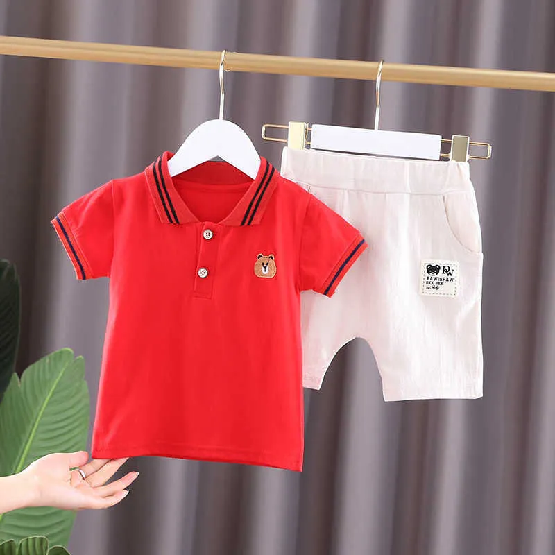 2021 nouvel été bébé garçons vêtements ensembles infantile enfants dessin animé revers polo chemise + short 2 pièces costumes enfant en bas âge filles vêtements décontractés G1023