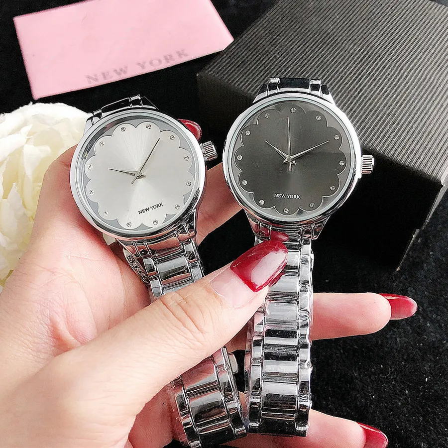 Relógios de marca feminino menina cristal em forma de coração estilo metal banda de aço relógio de pulso de quartzo ks 02225y