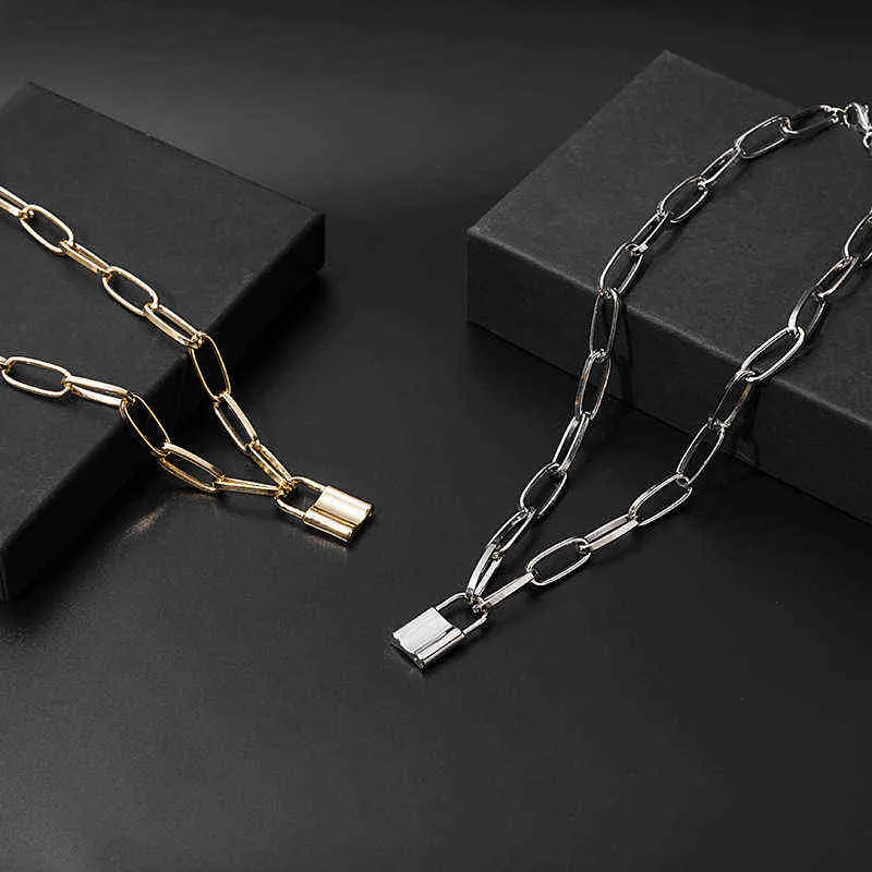 Punk łańcuszek złoty/srebrny kolor z blokadą naszyjnik dla kobiet mężczyzn wisiorek z kłódką naszyjnik komunikat gotycka biżuteria G1213