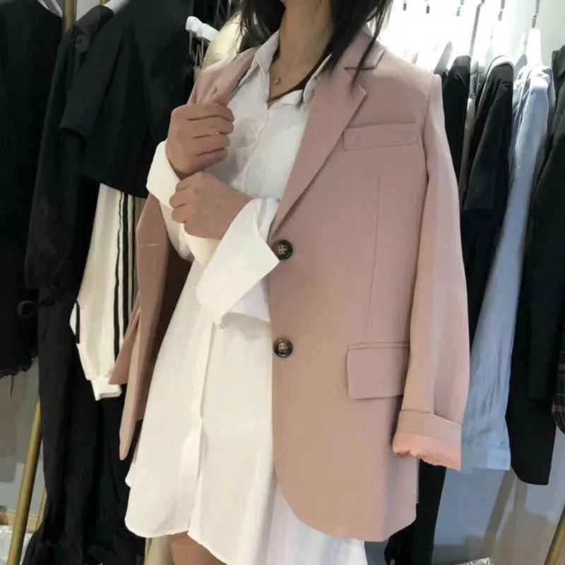 Women's high-quality blazer spring and autumn casual loose single-breasted feminine jacket Elegant mid-length office suit 210527