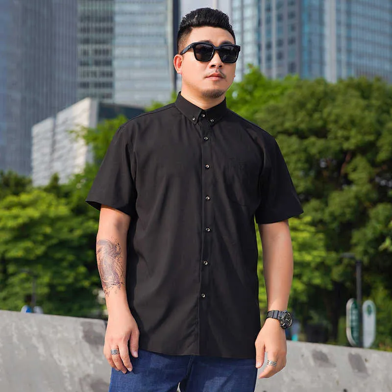 SHAN BAO camicia a maniche corte allentata di marca estiva business casual plus size camicia sottile da uomo blu bianco nero 210531