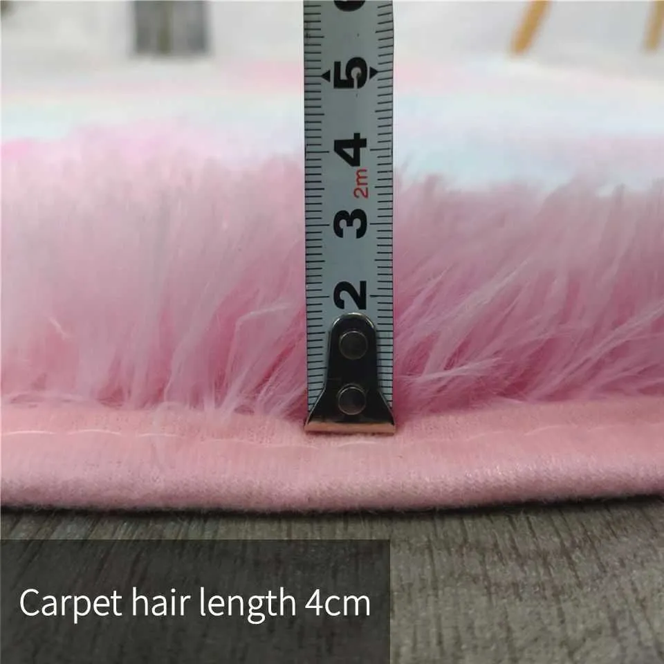 Rainbow Colorful Soft Fluffy Carpet Girl Round Hairy Area Rug For Bedroom Decoration shaggy Beside Mat Princess Style 210626