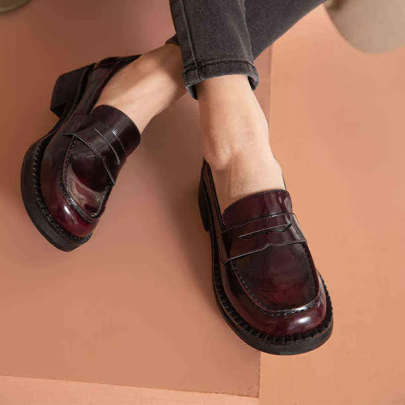 Платье обувь Beokoday Penny Loafers Женщины Подлинная Корова Кожа Однородная Восковая Круглый Ног Складки JK Женские Плоские ручной работы 27744 2 9