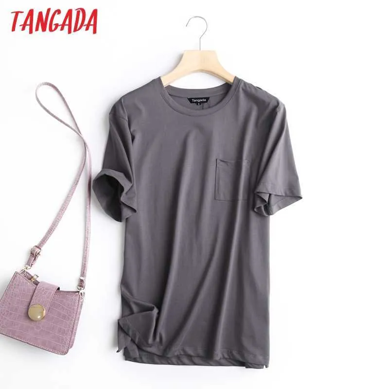 Tangada Frauen Hohe Qualität Sommer Baumwolle T-shirt Kurzarm O Neck Tees Damen Casual T-shirt Street Wear Top 6D39 210609
