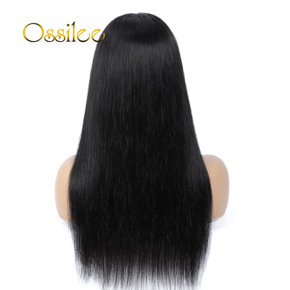 Pelucas de cabello humano liso hechas a máquina con flequillo peluca sin pegamento con flequillo brasileño para mujeres Natural Blackfactory