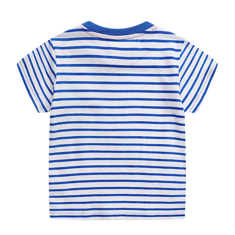 ジャンプメーター夏のストライプ男の子Tシャツファッション刺繍ベビーコットントップスティー210529