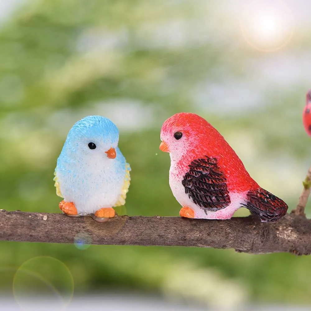 Resin Home Ornament Cute Little Birds Animal Model Figurine Glass Decor Miniature Craft Garden DIY Accessories Y0910