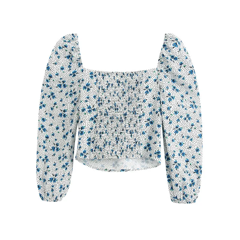 Élégant doux imprimé floral chemisiers chemisiers chemises femmes trois quarts manches dos stretch femme blusa dessus de chemise 210430