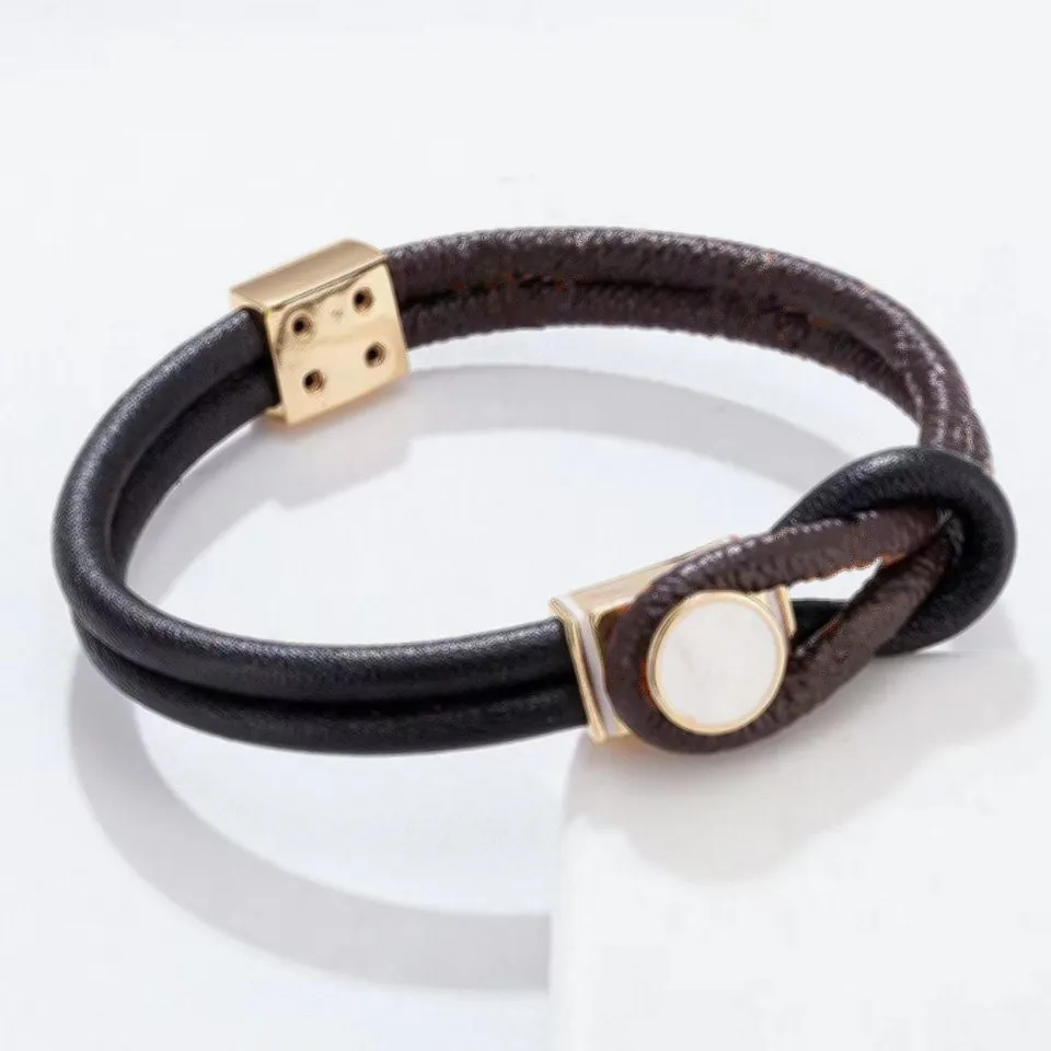 New high-grade classic retro pattern titanium steel leather rope magnetic buckle Chain bracelet for men and women237o