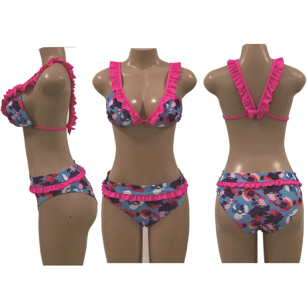 Ensemble de maillot de bain string pour femme, Bikini brésilien sexy d'été, dos à volants, Biquini, Maillot 210630