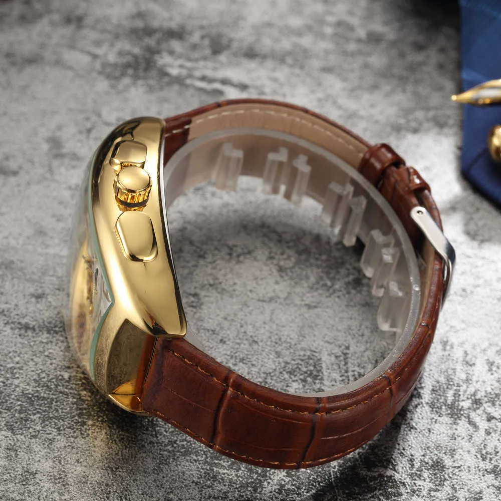 Montres-bracelets mécaniques automatiques pour hommes classiques pour hommes décontracté Vintage luxe Tourbillon horloge tonneau en forme de boîtier en cuir mâle Q0902