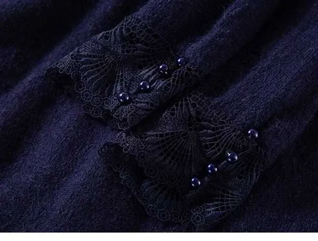 Moda V-Neck Kobiety Dzianiny Sweter Cardigan Hollow Koronki Szwy Single-Breasted Knitwear Krótki Płaszcz Top 210914