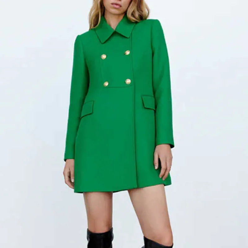 Za veste d'hiver manteau Parkas mode Slim revers à manches longues vert femmes décontracté rue chaud 210922