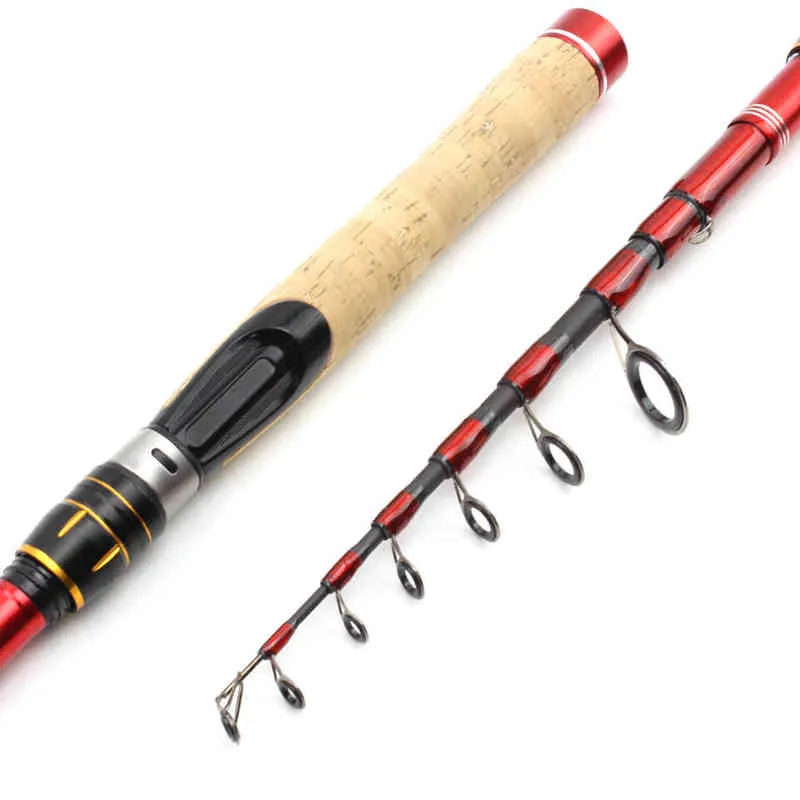 1,6m 1,8m 2,1m 2,4m 2,7m Lure Rod Carbon Fiske Stång Teleskopisk Trähandtag Spinning Travel Tackle 211123