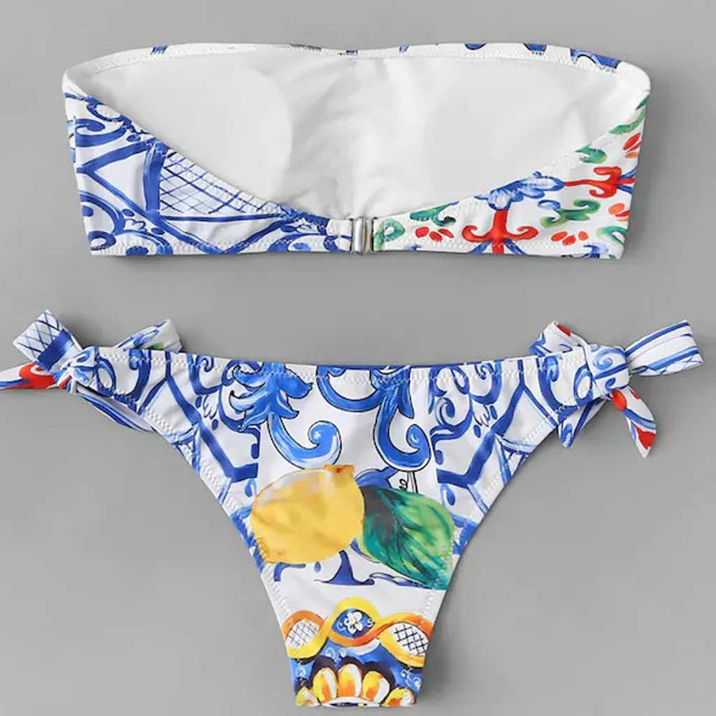 Stroje kąpielowe Kobiety Kancoold Kobiety Ubrania Seksowny Bez Ramiączek Słonecznik Print Dwuczęściowy Garnitury Dziewczyny Off Ramię Push Up Summer Swimsuit