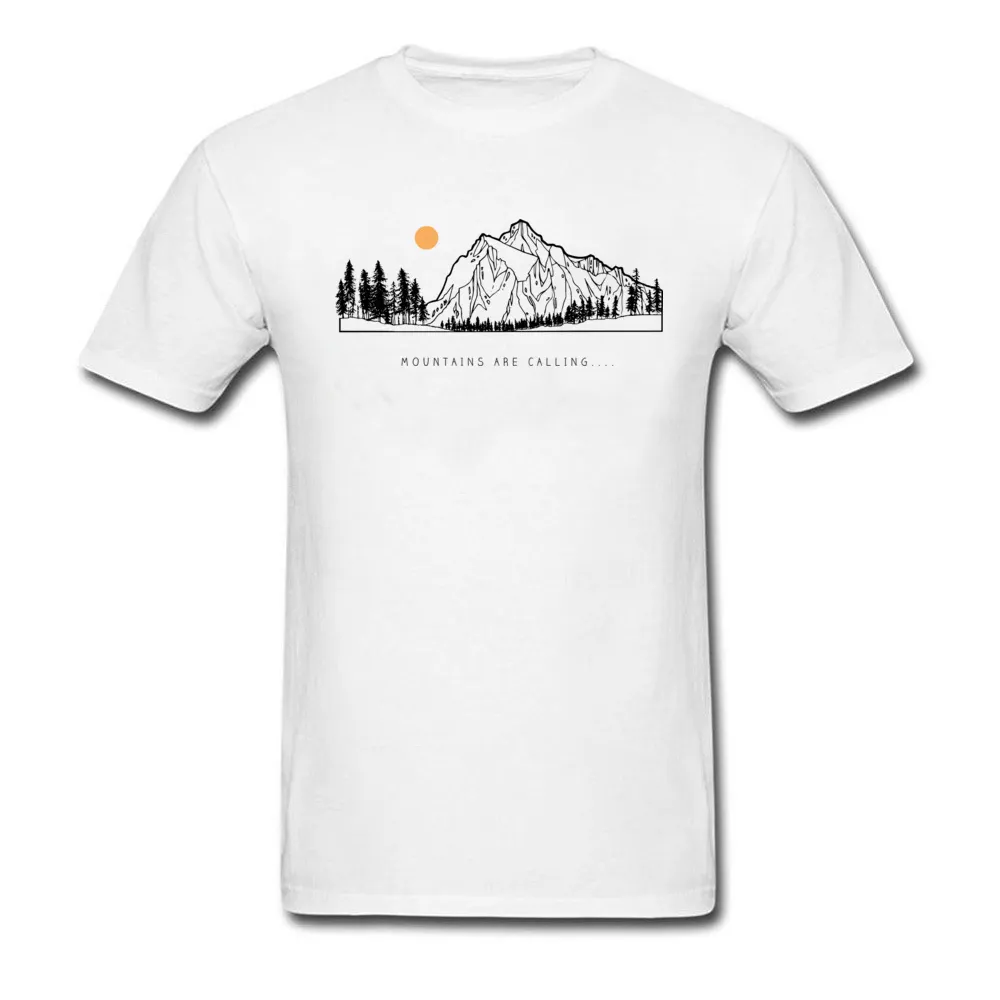 Tops Shirts Mountains are Calling Autumn Hot Sale Unique Short Sleeve Pure Cotton Round Neck Mens T-shirts Unique Tee Shirt Mountains are Calling white