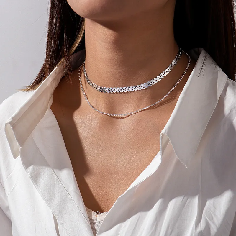 Temperament Fashion Fishbone Chain Sequ Short Clavicle Necklace Neck Chain Necklace