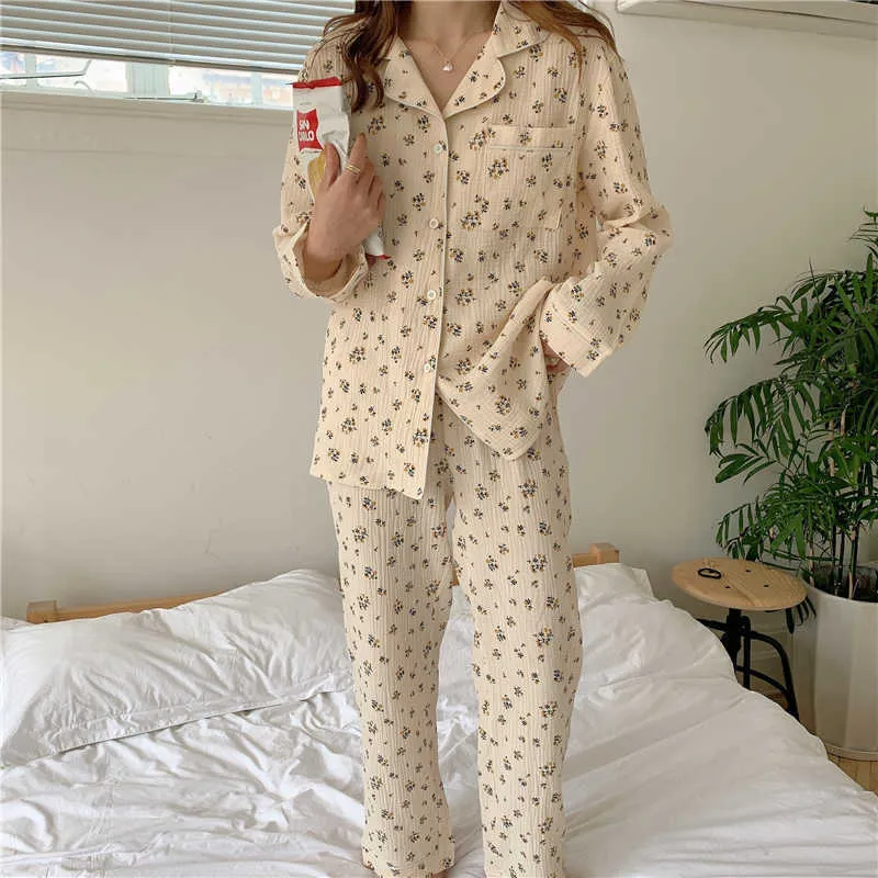 Cute Gentle Chic Pajamas Sets Print Sweet Sleepwear All Match Elegance Warm Homewear Women Soft Home Clothes 210529