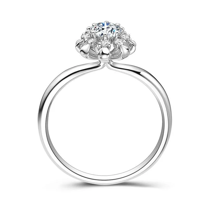 Bagues de cluster 14K Au585 Bague en or blanc Femmes Anniversaire de mariage Fête de fiançailles Fleur 8 griffes rondes Moissanite Diamant Élégant 171a