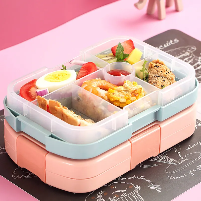 Bärbar lunchlåda för barnskolan Mikrovågsugnplast Bentobox med fack salladfruktmat containerbox hälsosamt material wll251g