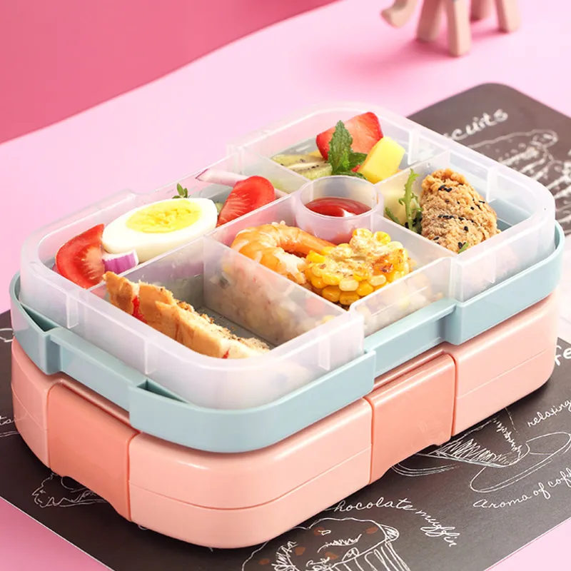 Boîte à lunch portable pour enfants école micro-ondes en plastique BentoBox avec compartiments salade fruits conteneur alimentaire boîte matériau sain WLL270q