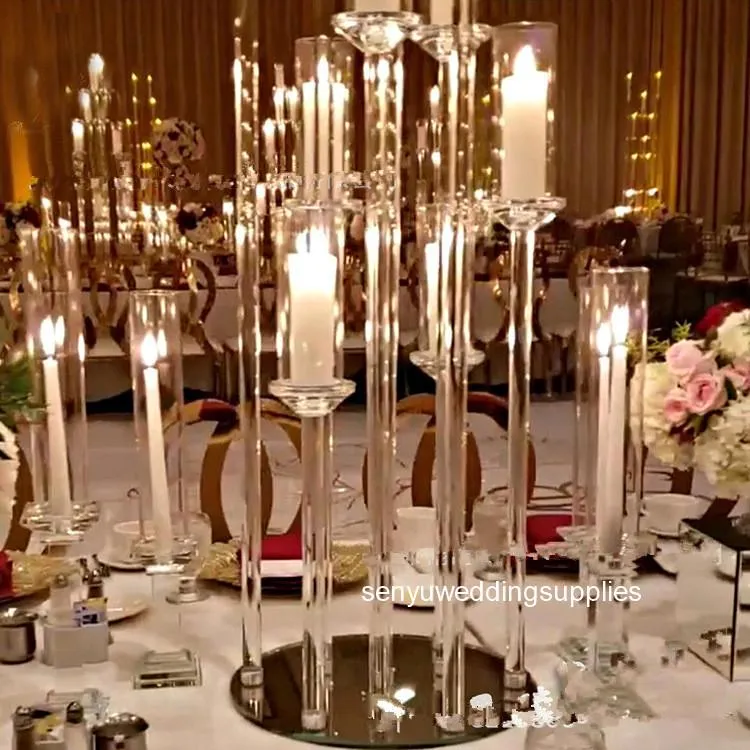 Decoração de festa estilo cristal claro candelabros peças centrais de casamento 8 braços suporte de vela acrílico para mesa 1416246r
