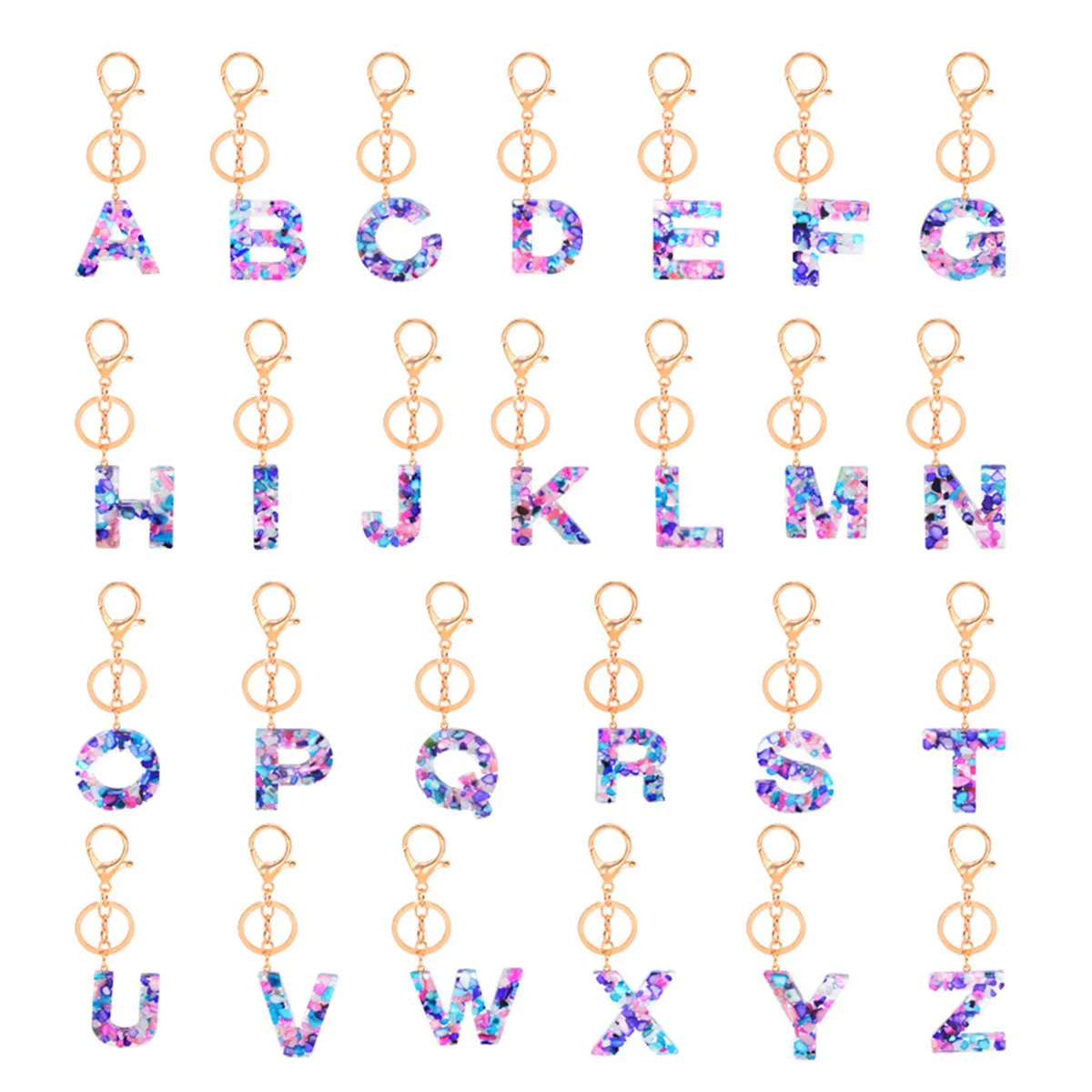 26 cadena colgante para mujer, cadena acrílica de la A a la Z, soporte de anillo, llavero con letra inicial de resina para bolso de joyería