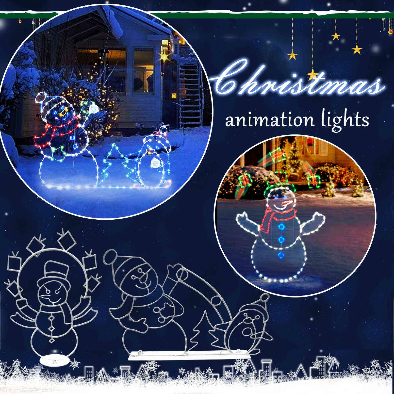 2021 Happy Active Light String Cadre Décor Drôle Animé Snowball Fight Christmas Yard Décoration En Plein Air Santa Paysage Ornement Navidad
