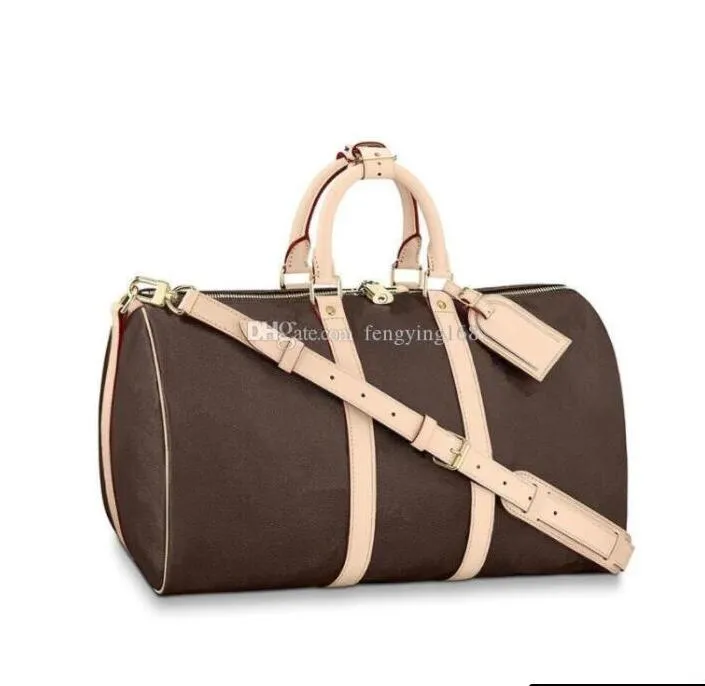 Real Leather Duffle 50 55cm Luggage Handbags Shoulder Bags Handbag Tote duffel Men Purses Mens Clutch bag295z