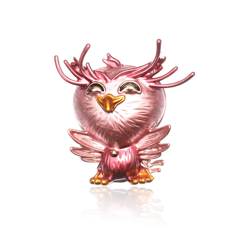 Owl 2-color Enamel Brooches Women Alloy Brown Grey Pink Bird Animal Party Casual Brooch Pins Gifts