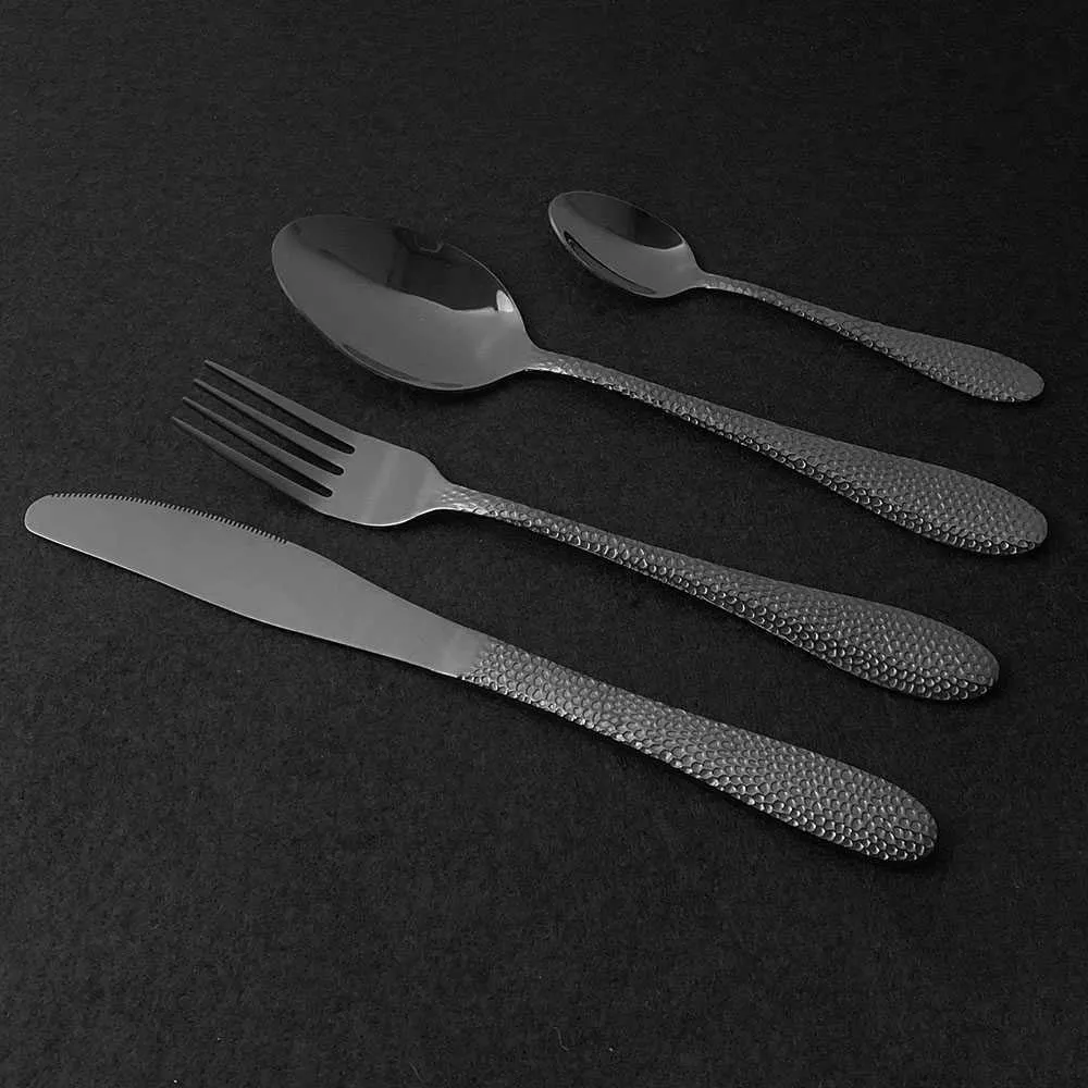 Flatware Set 18/10 Stainless Steel Dinnerware Cutlery Knife Cake Fork Spoon Dinner Silver Home Tableware 211012