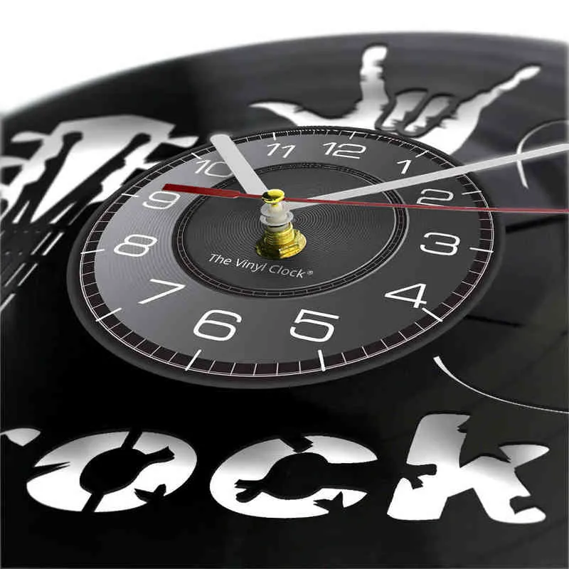 Rockgitarr Vinylalbum Re-Purposed Record Wall Clock Rock N Roll Musik Rumsinredning Vintage Retro Musikinstrument Inspirerad Gåva H1230