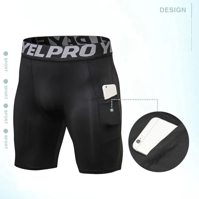 Plus Size Activewear Mens Compression Shorts With 2 Side Pockets