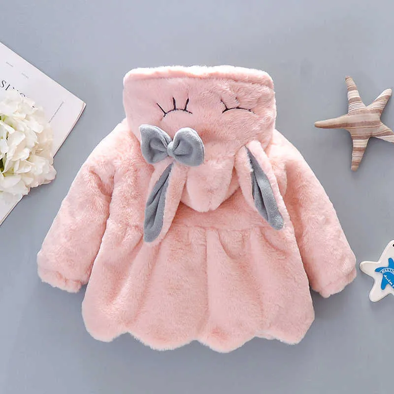 0-4 anni Neonata Vestiti Carino Orecchio di Coniglio Cappotto di Peluche Autunno Inverno Con Cappuccio Bambino Bambini Giacca Infantile Natale Principessa Outwear 211023