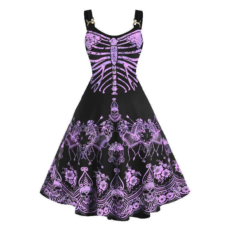 5XL Plus Size 2021 Halloween Goth Pumpkin Bat Print Kostuum Jurk Sexy Midi O-hals Kantjurk Fancy Horror Party Jurk voor Meisje Y1006