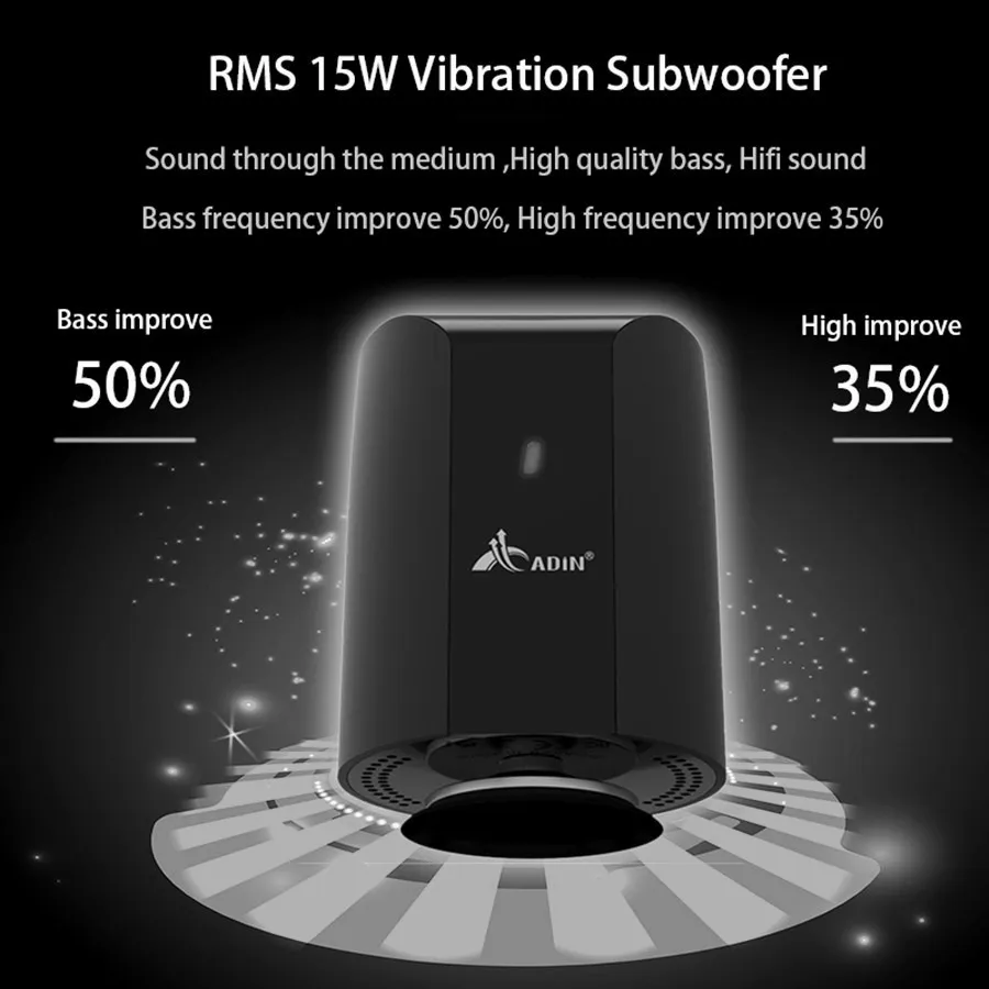 Adin Vibration Bluetooth Speaker15w Mini Portable Basse Sans Fil Subwoofer Résonance Haut-Parleur En Plein Air Ordinateur Haut-parleurs Téléphone