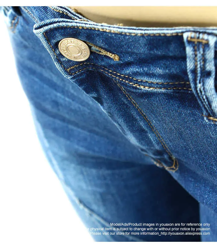 2086 Yousaxon Женщины, пересекающие линию пэчворк плюс размер бренда средняя низкая талия стрейч тощие брюки джинсы для женщин джинсовая джин 210708