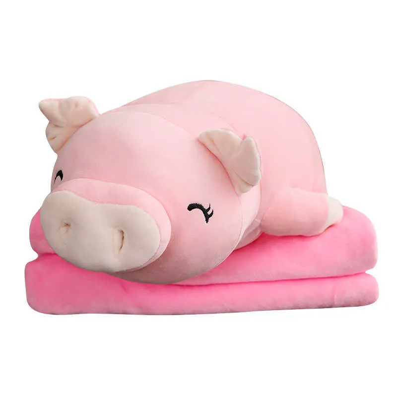 40~110cm Squishy Pig Stuffed Doll Lying Plush Piggy Toy White/Pink Animals Soft Plushie Hand Warmer Blanket Kids Comforting Gift 210728