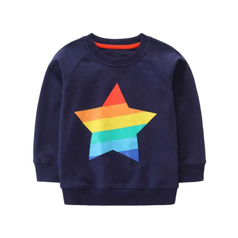 Jumping Meters Arrivée Star Sweatshirts pour garçons filles automne hiver vêtements coton sweats à capuche enfants pulls hauts 210529